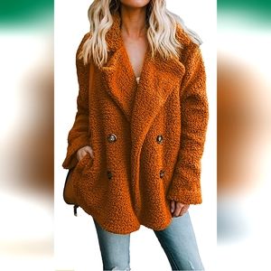 Women's rust orange sherpa fleece jacket XL